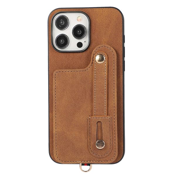 Fodral för Iphone 14 Pro Max med stativ och kortfack i TPU+läder Brown