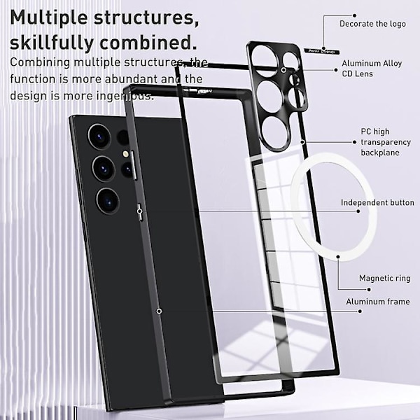 Til Samsung Galaxy S22 Ultra 5g Magsafe Hd Fjeder Spænde Metal Mobiltelefon Etui Black