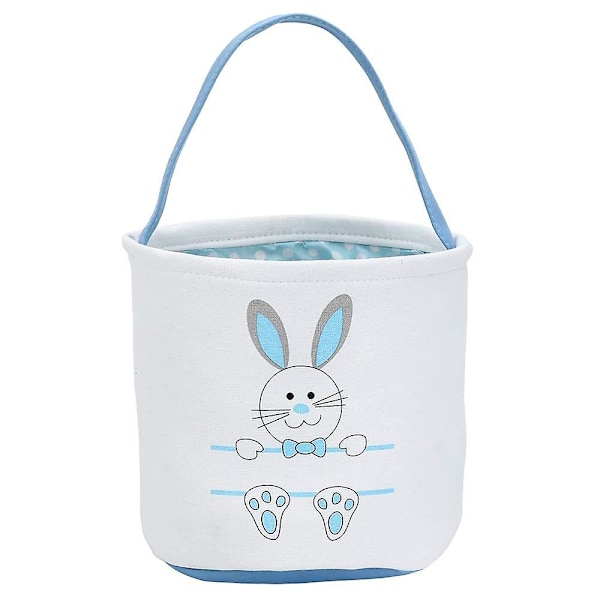 Easter Bunny Basketegg Bags For Kids,canvascottonpersonalized Candy Egg Basket Rabbit Print Buckets With Fluffy Tail Gifts Bags For Easter