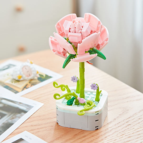 Växtbukett-Dekoration Montering Flickor Prydnader Modell Leksak Present pink roses