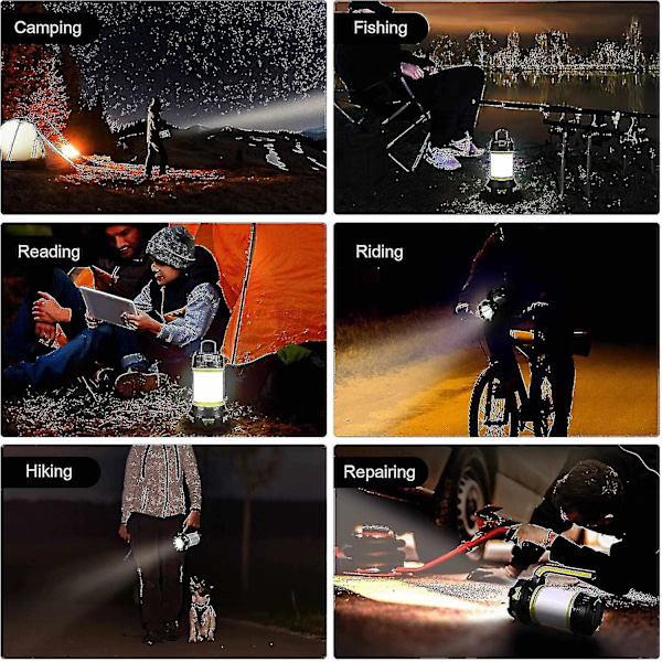 Campinglanterne, USB-oppladbart LED-campinglys, dimmbart, vanntett, multifunksjonelt