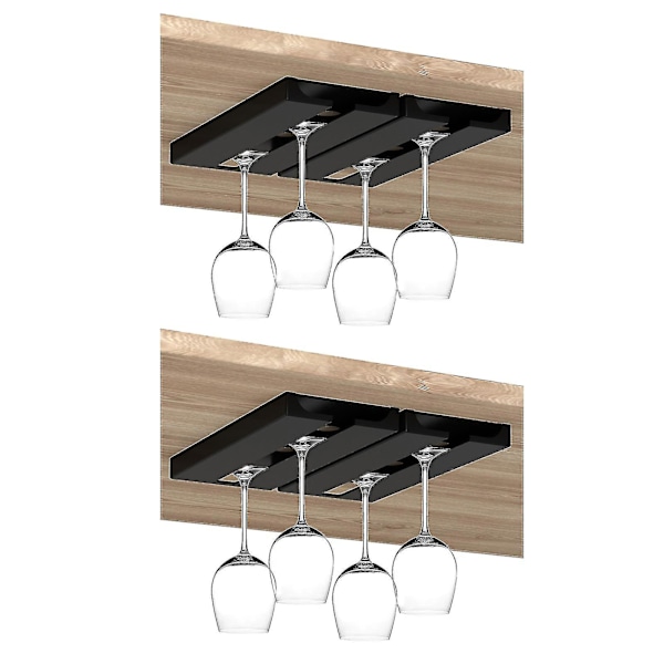 Vinglassholder, ingen boring, vinglassholder under hylle, skap, hengende stettglassholder, arrangør, henger for barkabinett, kjøkken 4pcs Black