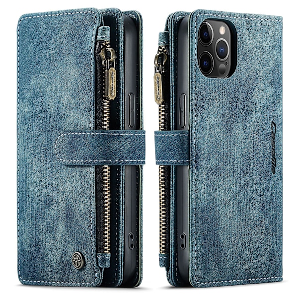 Til iPhone 15 14 13 12 11 Pro Max XS XR 8 Zipper Pung Etui Flip Læder Etui -GSL blue iPhone13mini  5.4