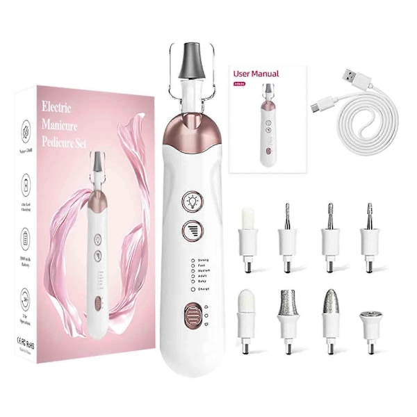 Professionell Manikyr- och Pedikyrset Nagelfräsmaskin Elektrisk Nagelfil Pedikyrverktyg White