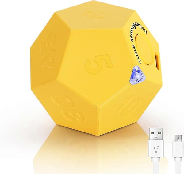 Cube Timer, Time Management Dodekaeder Timer, Timer for Barn, Kjøkkentimer for Matlaging, Produktivitet Pomodoro Timer Yellow
