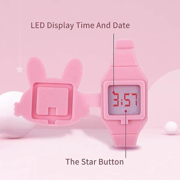 Barnklocka, flickklocka digital söt form LED mode silikonband clamshell design armbandsur flicka