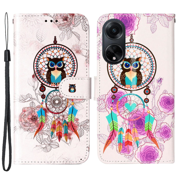 För Oppo A98 5g Fodral Pu Läder+tpu Plånbok Mönster Tryckt Mobiltelefon Skal Wind Chime Owl