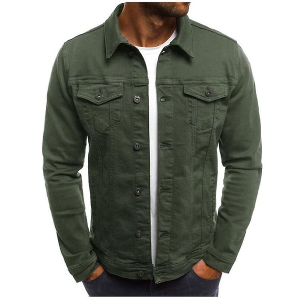 Jeansjacka för män Klassisk Slim Fit Ripped Distressed Casual Trucker Jean Coat Green**& Green XL
