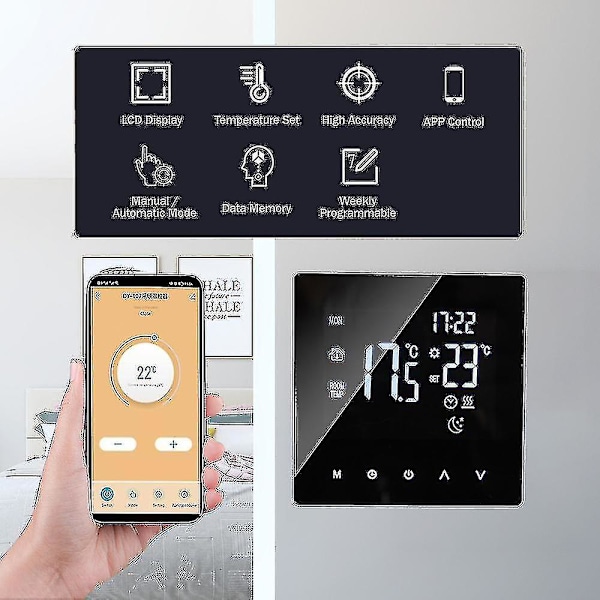 Wifi Smart Termostat Temperaturkontroll for Elektrisk Oppvarming LCD-skjerm Berøringsskjerm Uke Programmerbar App-kontroll Gulvvarme Termostat WIFI electric heating White