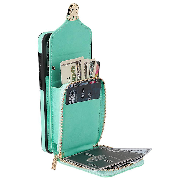 Samsung Galaxy S24+ Fodral i PU-läder + TPU-kickstand med axelrem Mint Green