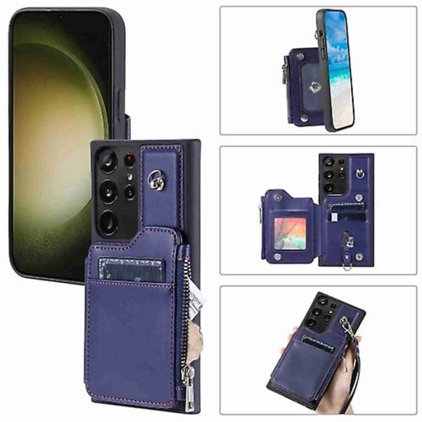 Samsung Galaxy S23 Ultra 5g -vetoketjulla varustettu RFID-matkapuhelinkotelo Blue