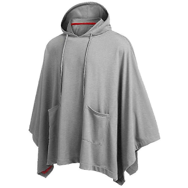 Unisex Casual Hooded Poncho Kappe Mode Frakke Hoodie Trøje Med Lomme 2XL Grey