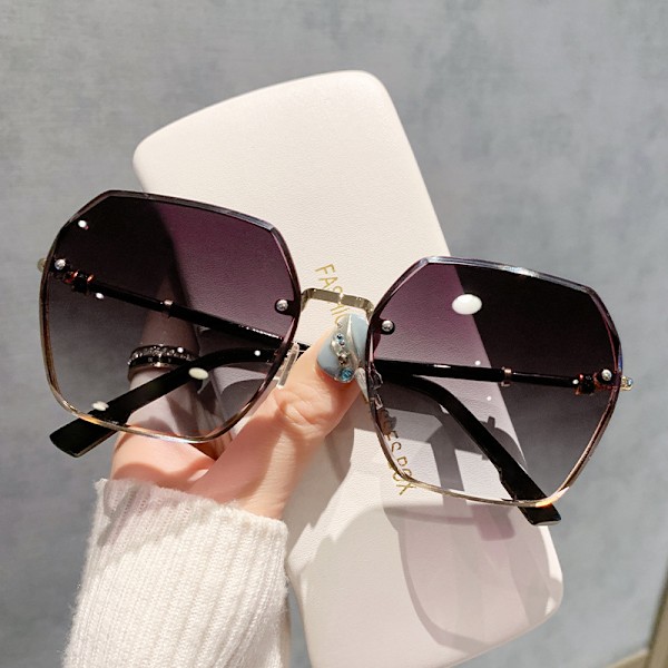 2024 nye modetrends solbriller til kvinder high-end stort ansigt anti-ultraviolet rundt ansigt sommer solbeskyttelse solbriller gold frame gradient coffee