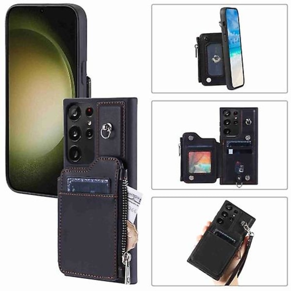 For Samsung Galaxy S23 Ultra 5g Glidelås Kortspor Rfid Mobiltelefondeksel Black
