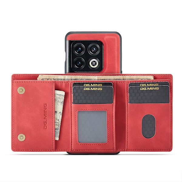 Dg.ming M1-serie för Oneplus 10 Pro 5g magnetisk adsorption 2-i-1 plånbok PC+tpu+pu läder telefonskal droppsäkert fodral med stativ Red