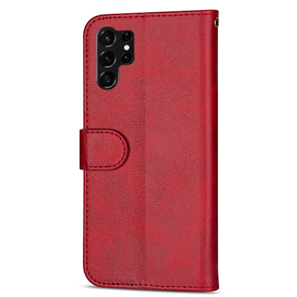 Samsung Galaxy S23 Ultra Full Protection PU Läder Telefonfodral Med Dragkedja Fickan Mobiltelefonfodral Plånbok Stativ Red