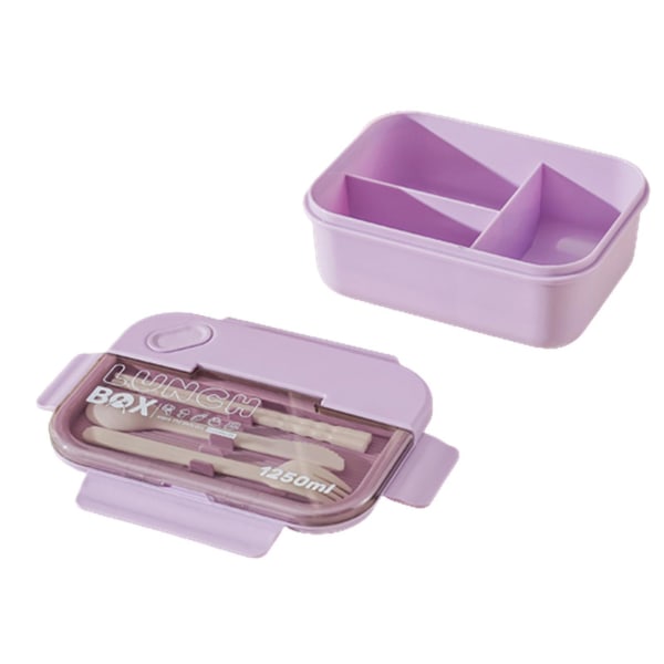Tre fack Bärbar Lunchlåda Plast 2/3-fack Bento Box med porslin för skolan (violett) Violet Three Compartments