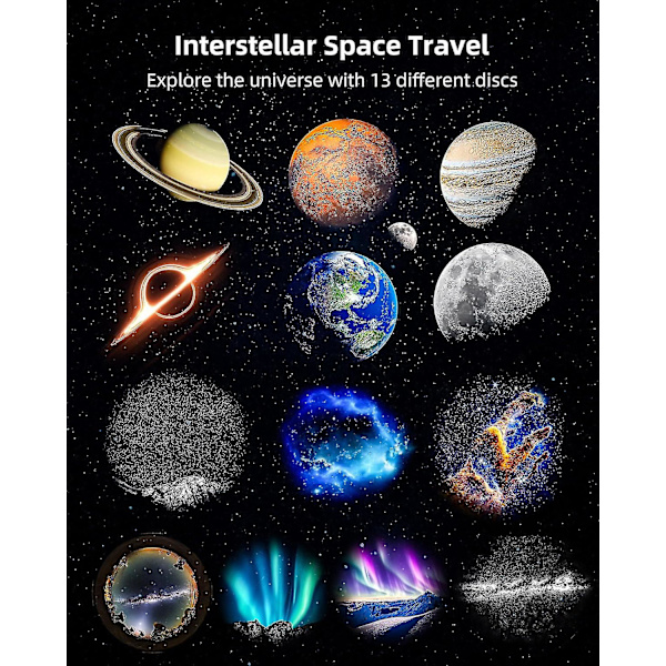 13-i-1 Planetarium Galaxy Projektor, 8k Stjärnprojektor med Timer, Nebula Stjärn Nattlek för Barn Vuxna, Sovrums Tak Dekoration, Hemmabio, Födelsedag black and white