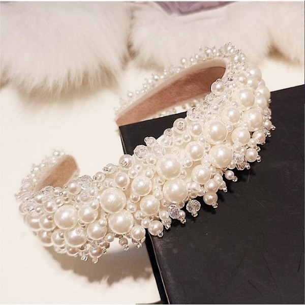 Brud bröllop pärla diadem krona barock fest bal hår accessoarer 81025 beige bottom