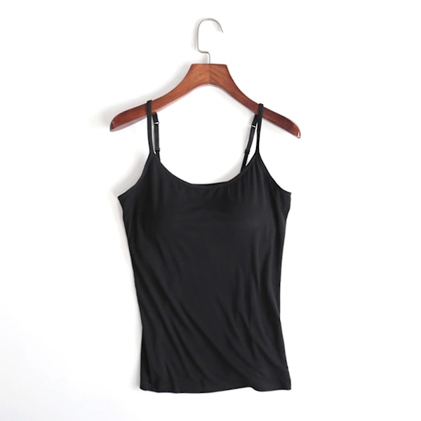 Kvinners Camisole Topper Med Innebygd BH Hals Vest Polstret Slim Fit Tank Topper -- 4XL Black