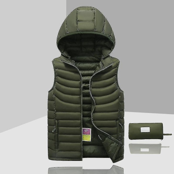 Dunjakke Herre Uten Ermer Avtakbar Hette Vinter Lett Ensfarget Army Green XS