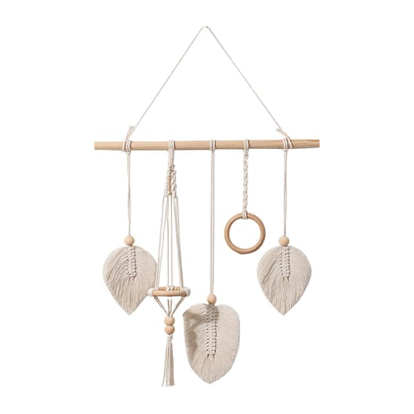 Makraméväggbonad Boho vävd beige blad design Makramé hängande dekoration för barnrum