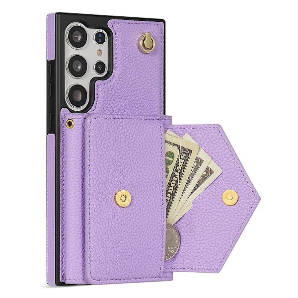 Til Samsung Galaxy S24 Ultra Etui Organ Kort Taske Læder+tpu Cover Med Skulderrem Purple