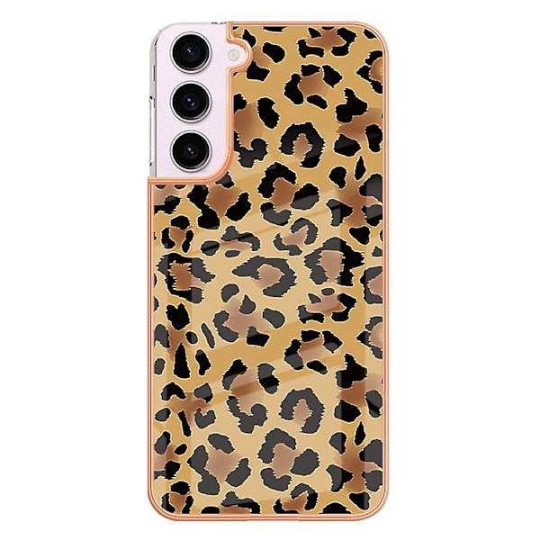 För Samsung Galaxy S23 5g Galvanisering Marmor Dubbelsidig Imd Mobiltelefonfodral Leopard Print