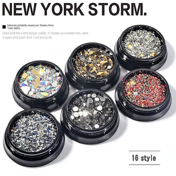 Nageldekorationer för nagelkonst net red diamond ins stil blandad fyrkantig bottenborr New york storm fb12