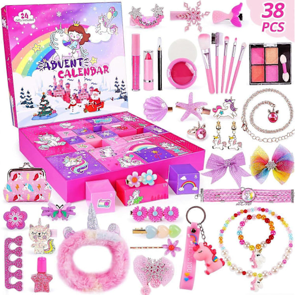 Jule-nedtællings-blindboks-adventskalender Prinsesse-udklædning Pigetilbehør DIY Sæt Legetøjsgave Makeup 55pcs