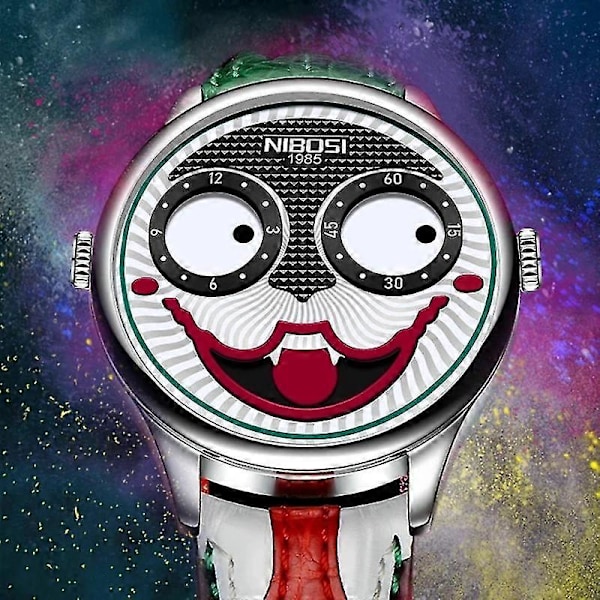 Herrutrust klockor med stor urtavla Joker Kvarts Armbandsur Läder Vattentät Clown Ansiktsdesign