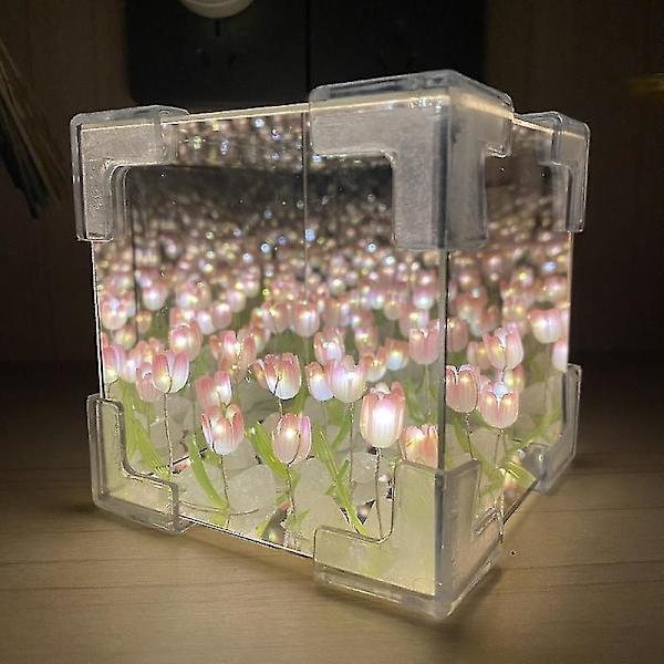 Tulip Blomsternattlys, Tulip Speil Nattlampe Materialpakke, Speil Nattlys Gaver til Jenter, Par, Hjemmedekor Pink