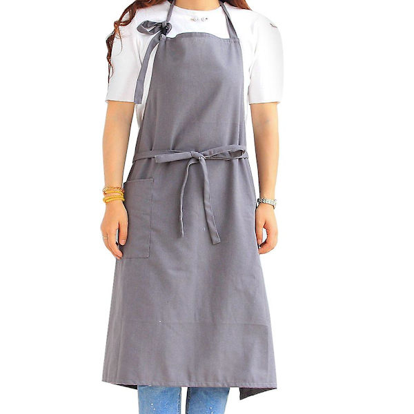 Muodi Unisex Yksivärinen Etupuolen Nauhatasku Koti Keittiö Kahvila Ruokailu Esiliina Grey