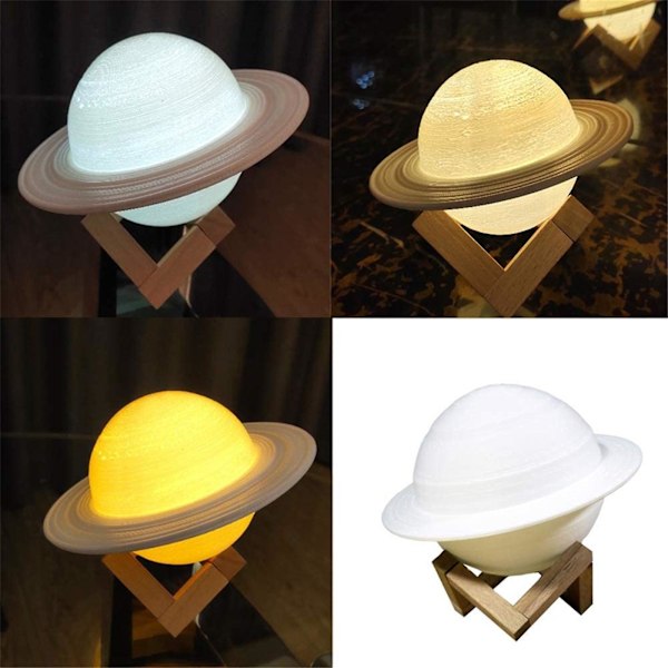 Fargerik LED 3D-trykt Saturn-lampe Saturn nattlyslampe med stativ/fjernkontroll