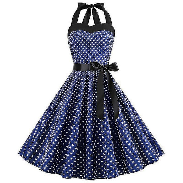 Sexig Röd Polka Dot Klänning i Retro Stil, Audrey Hepburn Vintage Halterklänning, 50-tal 60-tal Gotisk Pin Up Rockabilly Klänning med Kap L