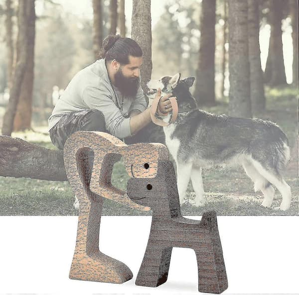 Träfigur Män & Hund Dekorativ Heminredningspresent
