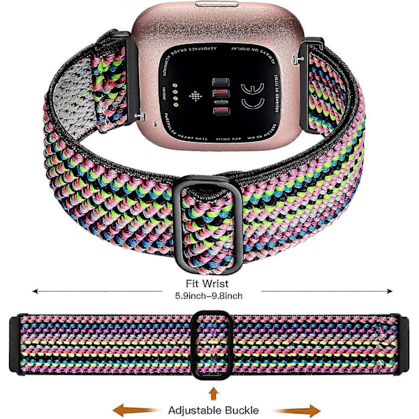 3 Pakk Elastisk Bånd Kompatibelt Med Fitbit Versa/fitbit Versa Lite/fitbit Versa 2 Bånd For Kvinner Menn, Justerbar Elastisk Nylon Solo Loop Stropp Håndledd
