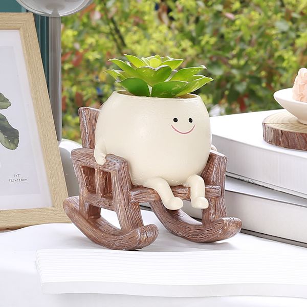 Söpö hymyilevä sarjakuva kukkaruukku - sopii sisä- ja ulkokasveille, säänkestävä ja kestävä Rocking chair