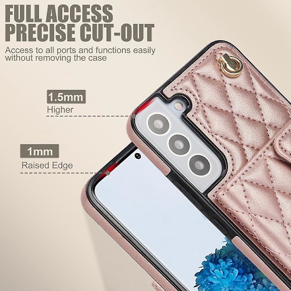 For Samsung Galaxy S22 5g Crossbody Rhombic Horisontal Lommebok Skinn Mobiltelefon Deksel Rose Gold