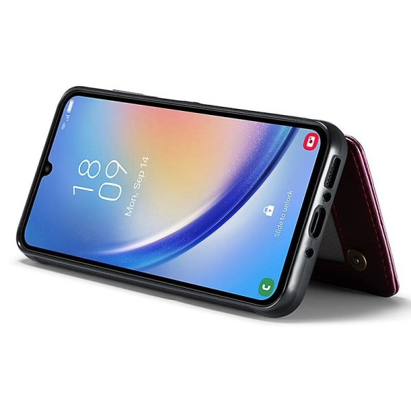 CASEME C22-serie för Samsung Galaxy A34 5G-fodral glänsande RFID-blockerande lädertelefonfodral Red