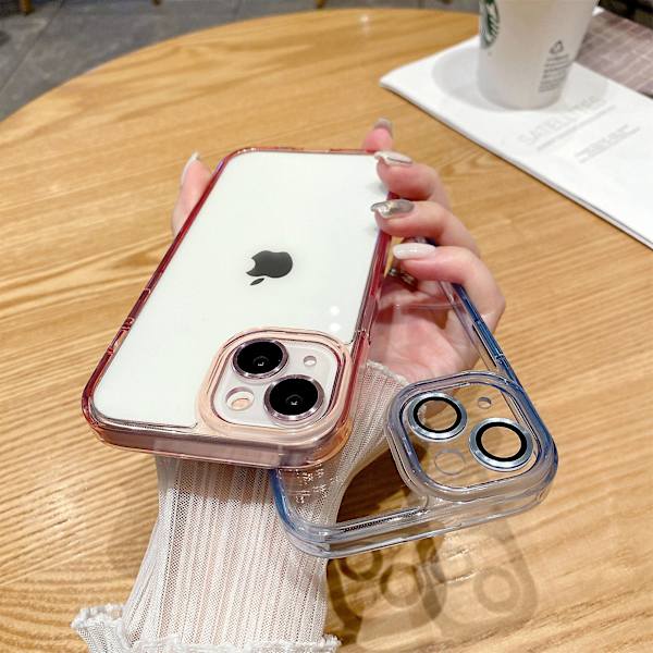 Iphone 14 -kotelo läpinäkyvä Tpu+pc putoamisenesto puhelimen suojus linssitarralla Blue