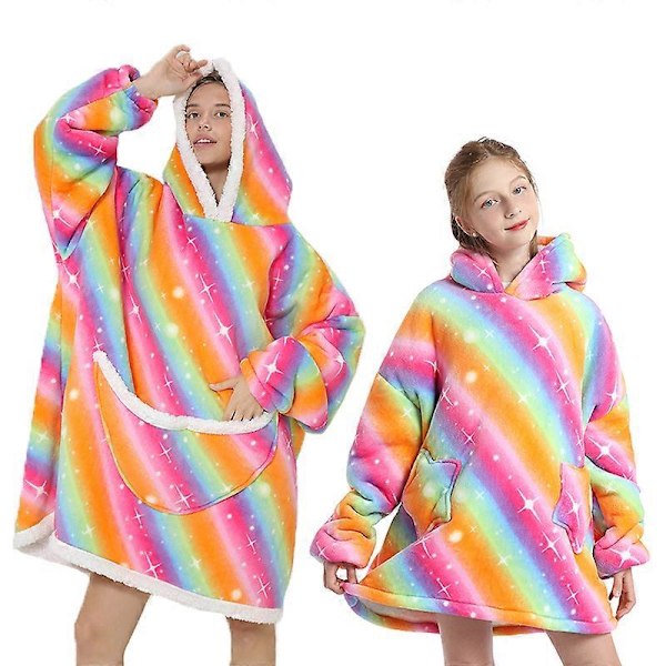 Vinter Sherpafilt med Ärmar Super Mjuk Fleece Sweatshirtfilt Huvtröja Varm Flanell Avocado Hemkläder Huvad Filtar Kid-free size 1pcs-rainbow