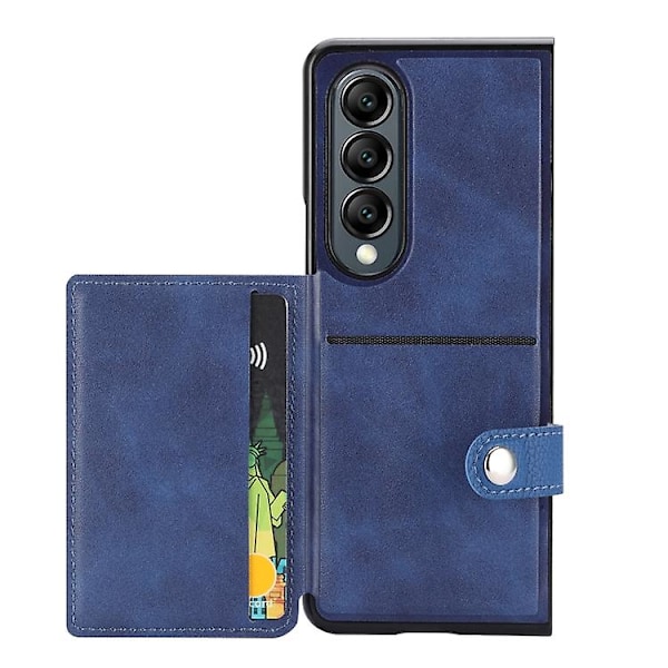 Til Samsung Galaxy Z Fold3 5g Litchi Mønster Enkelt Knap Kortholder Mobiltelefon Etui Blue