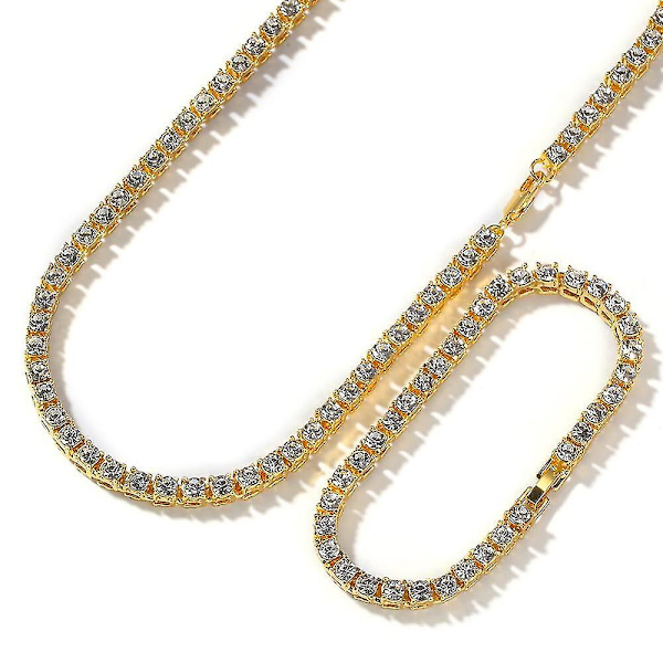 Smyckeset kedjor armband mode hiphop smyckeset guld /vit halsband 8inch and 22inch Gold set