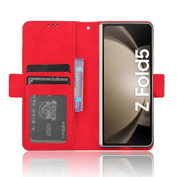 For Samsung Galaxy Z Fold5 Skin Feel Kalveskin Tekstur Kortspor Læder Mobiltelefon Etui Med Pen Slot Red