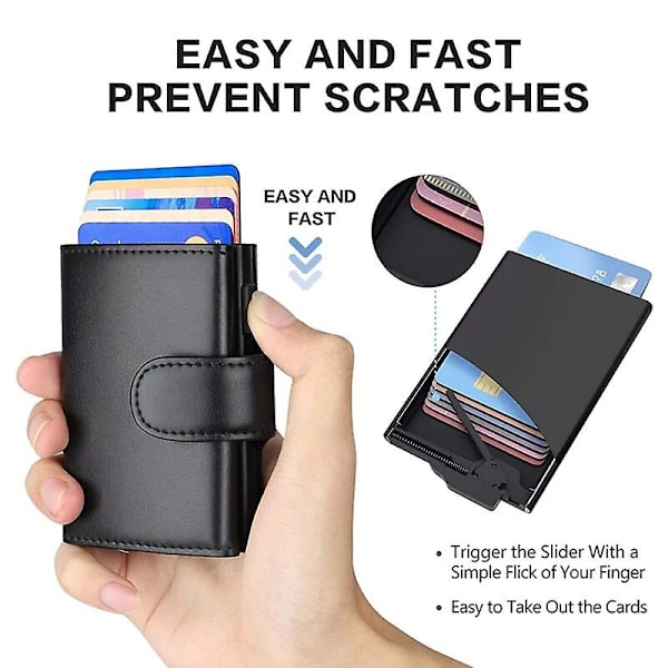 Mode Man Automatisk Pop Up Högkvalitativ Äkta Läder Plånbok med Myntfack RFID Skydd Aluminium Kortinnehavare