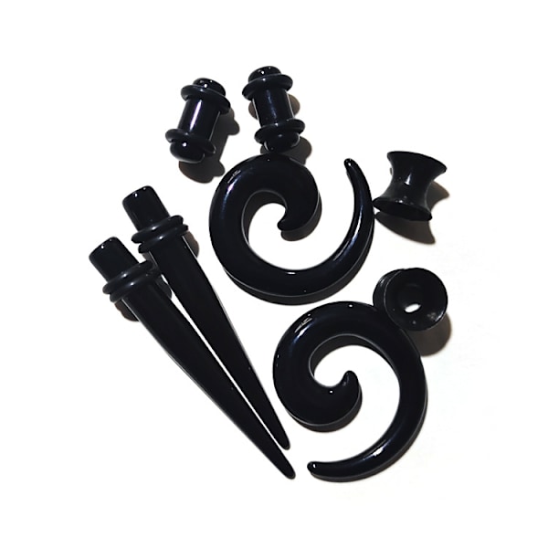 Ørestrækkingskit (Sort) 54 stk 14G-00G Øre Gauge Dilator
