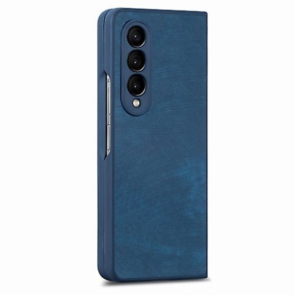 For Samsung Galaxy Z Fold4 Integrert Film Retro Skin Feel Fold Lær Mobiltelefon Deksel Blue