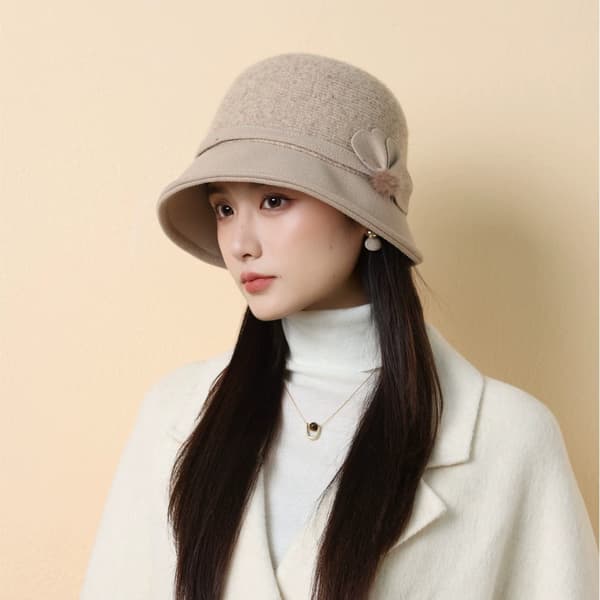 Dame ull bøttehatt for høst og vinter, varm og elegant, britisk retrostil gray