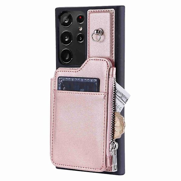 Samsung Galaxy S23 Ultra 5g -vetoketjulla varustettu RFID-matkapuhelinkotelo Rose Gold